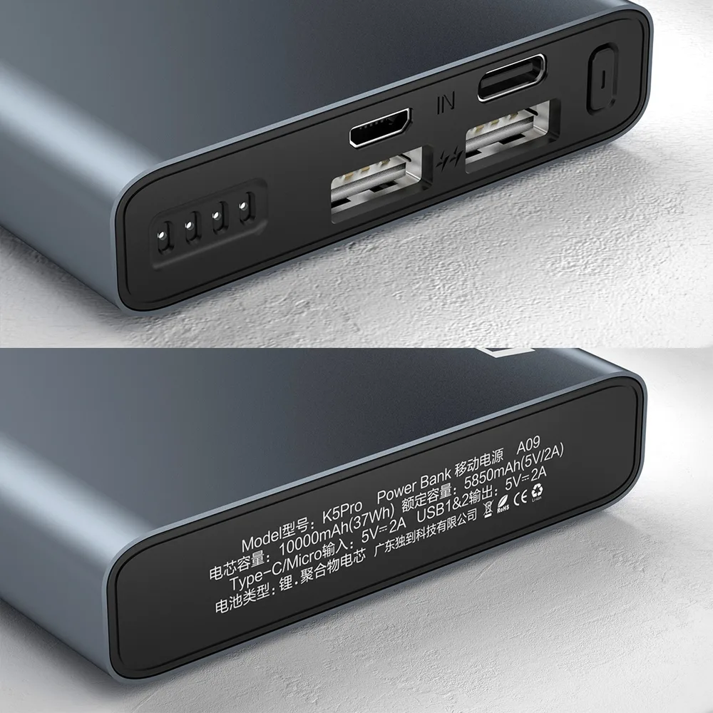 10000 mAh-s fém power bank töltöttségi szintjelzővel, ezüst 4