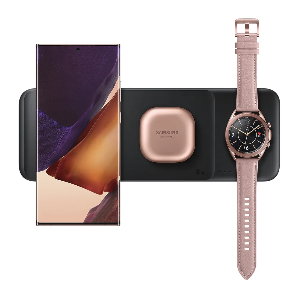 Nabíjacia stanica TRIO pre hodinky Galaxy Watch, slúchadlá TWS + kábel USB-C – čierna 3