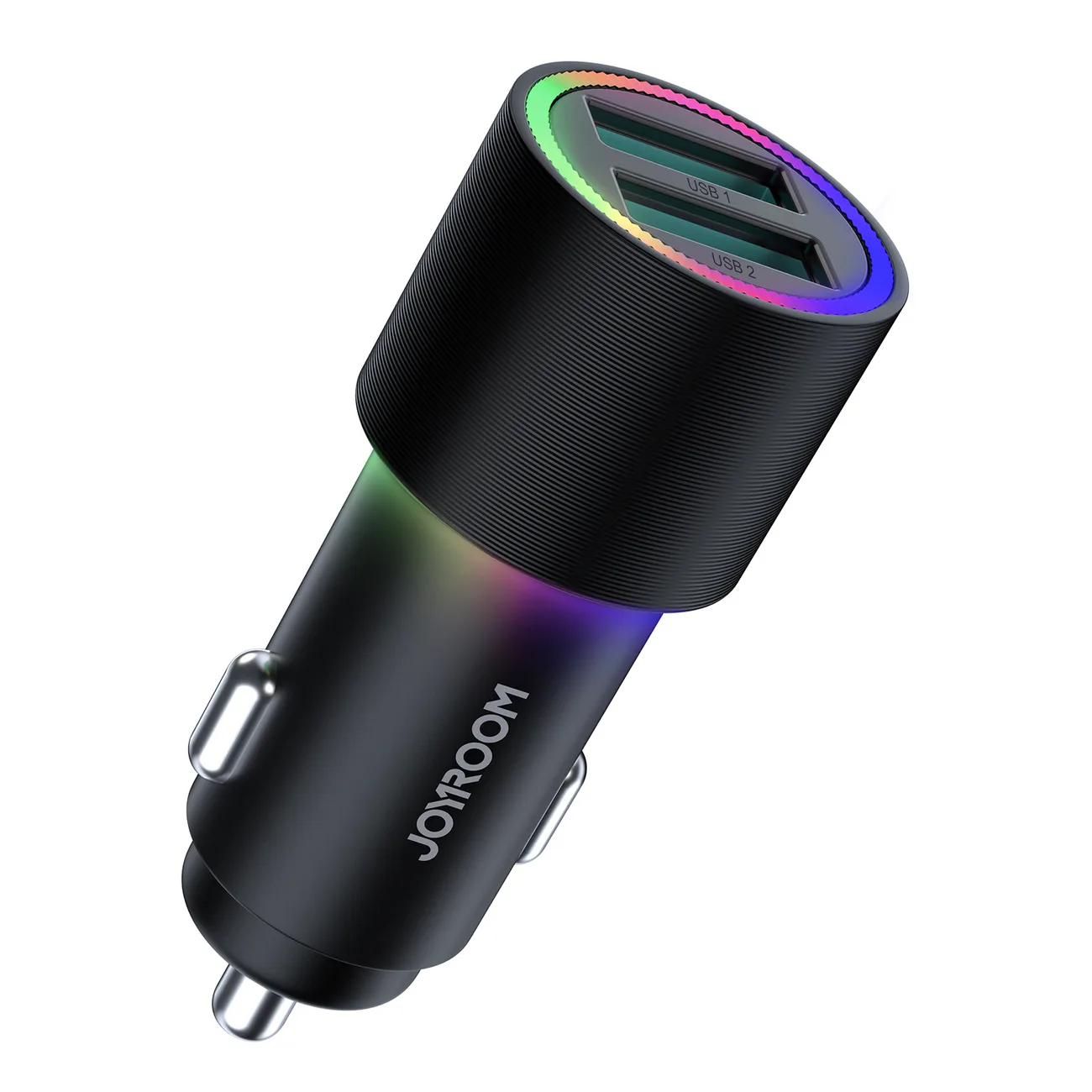 2x háttérvilágításos USB autós töltő, 24 W, fekete
