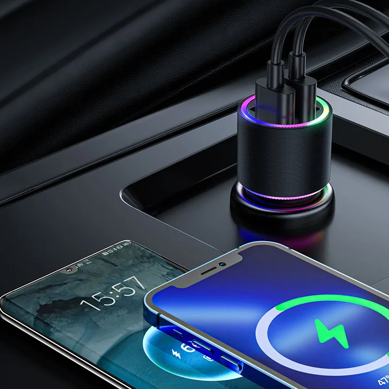 2x USB-Autoladegerät mit Hintergrundbeleuchtung, 24 W, schwarz 3