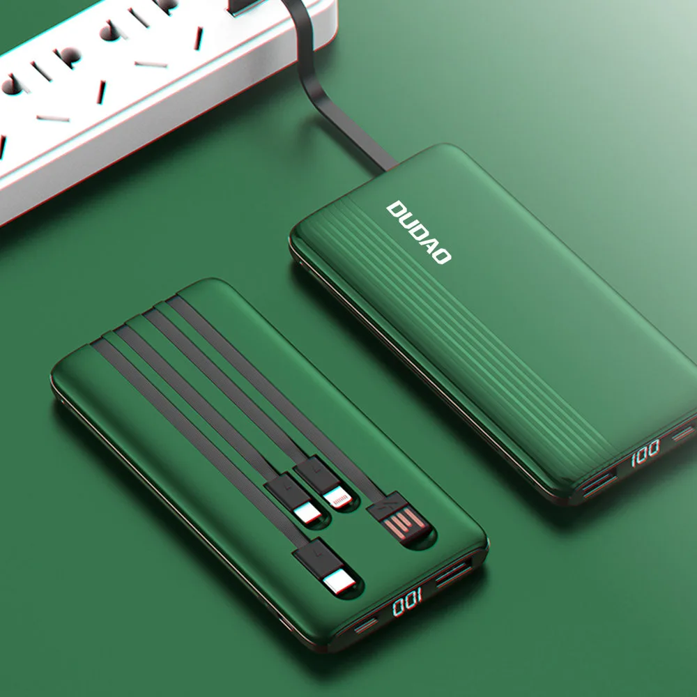 Power bank K4Pro de 10000 mAh cu cabluri încorporate, afișaj LED verde 7