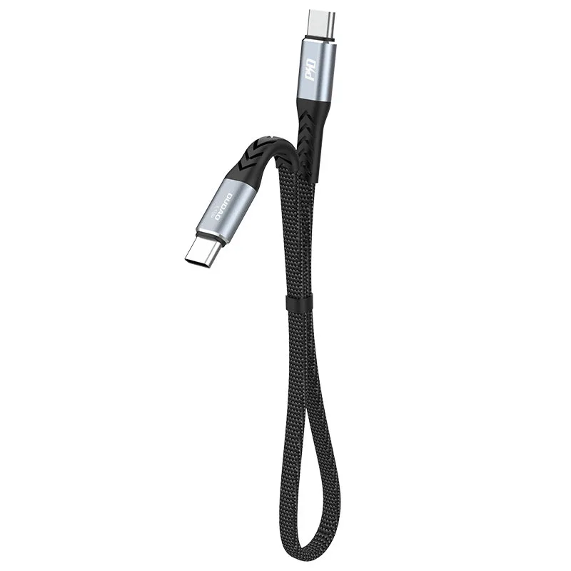 Rövid USB-C–USB-C L10C PD 100 W 23 cm-es lapos kábel, fekete