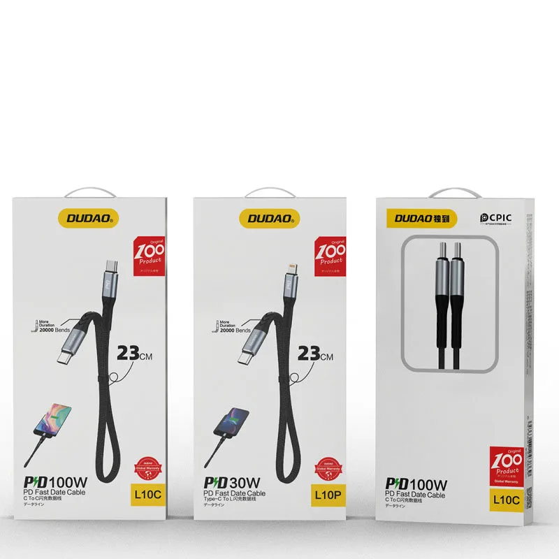 Kabel przewód płaski króki USB-C - USB-C L10C PD 100W 23cm czarny 5