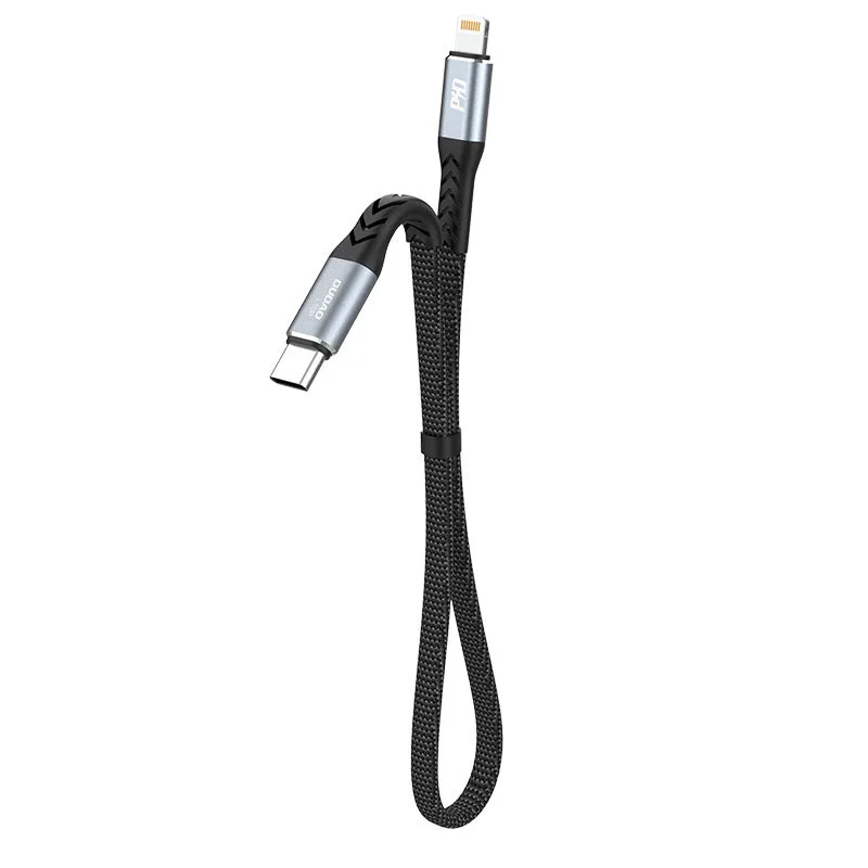 Rövid, lapos USB-C–Lightning kábel iPhone-hoz L10P PD 20 W 23 cm fekete