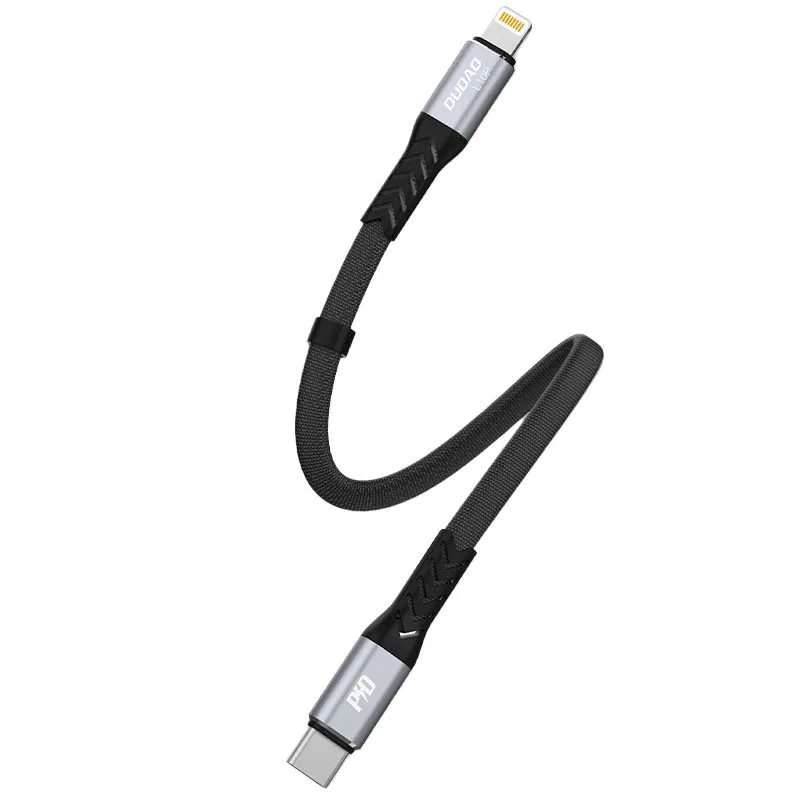 Kabel przewód płaski krótki do iPhone USB-C - Lightning L10P PD 20W 23cm czarny 2