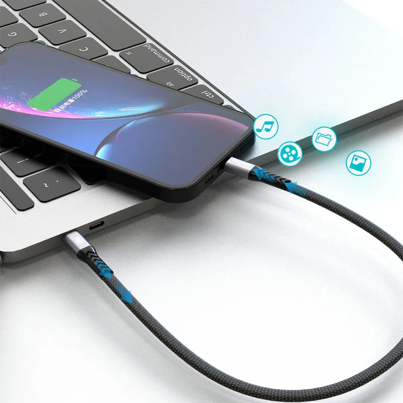 Kabel przewód płaski krótki do iPhone USB-C - Lightning L10P PD 20W 23cm czarny 3