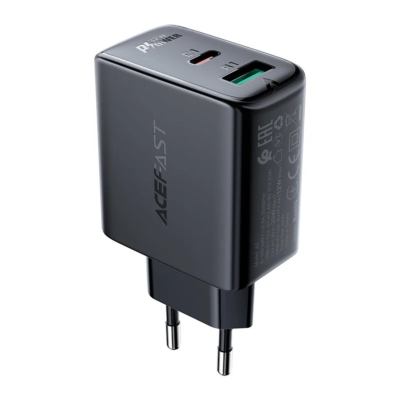 USB-C 32 W PPS PD QC 3.0 AFC FCP fekete fali töltő