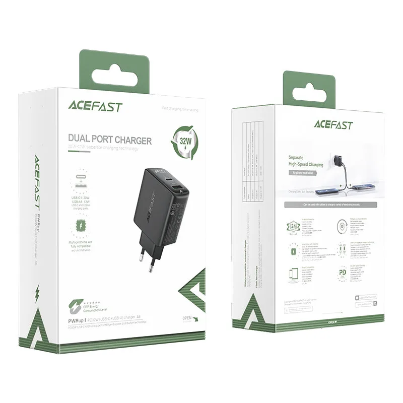 Ładowarka sieciowa USB-C USB 32W PPS PD QC 3.0 AFC FCP czarny 5