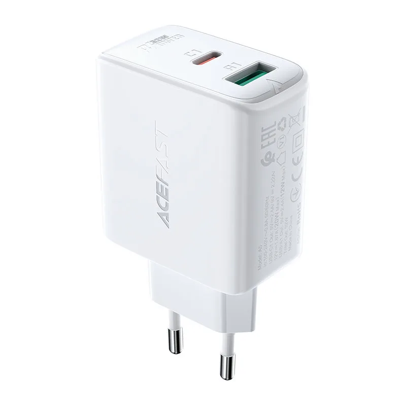 USB-C 32 W PPS PD QC 3.0 AFC FCP fali töltő, fehér