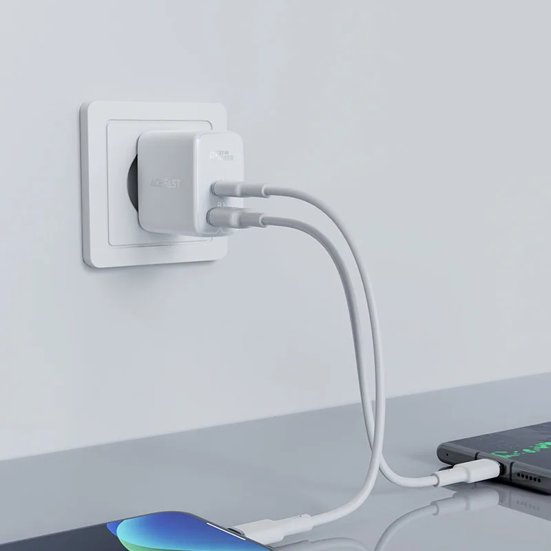 USB-C 32 W PPS PD QC 3.0 AFC FCP fali töltő, fehér 2