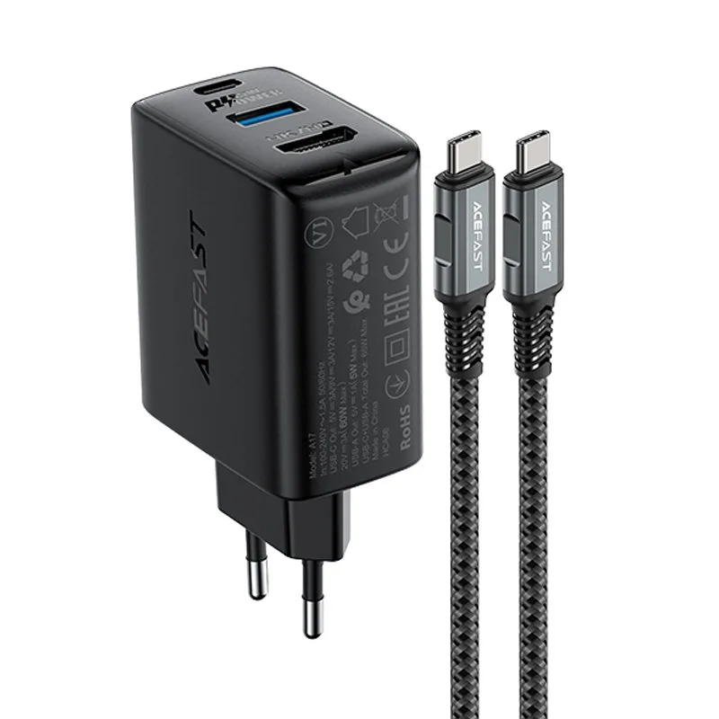 2w1 Ładowarka sieciowa z kablem USB-C + przejściówka adapter USB-C - HDMI 4K czarna 2