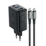 2w1 Ładowarka sieciowa z kablem USB-C + przejściówka adapter USB-C - HDMI 4K czarna 2
