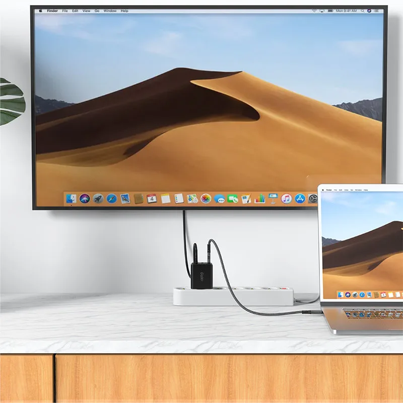 2w1 Ładowarka sieciowa z kablem USB-C + przejściówka adapter USB-C - HDMI 4K czarna 4