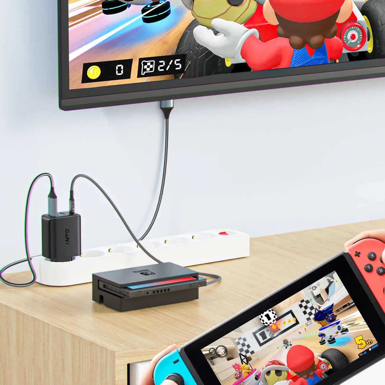 2w1 Ładowarka sieciowa z kablem USB-C + przejściówka adapter USB-C - HDMI 4K czarna 8