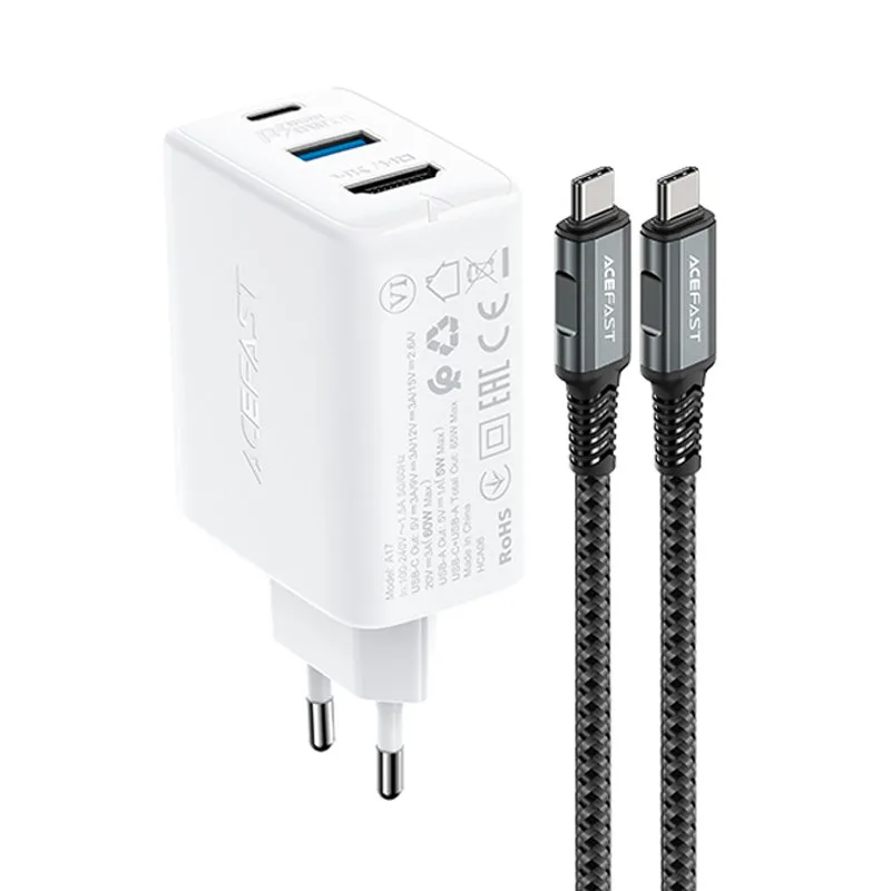 2-u-1 AC punjač s USB-C kabelom + USB-C na HDMI 4K adapter, bijeli 2