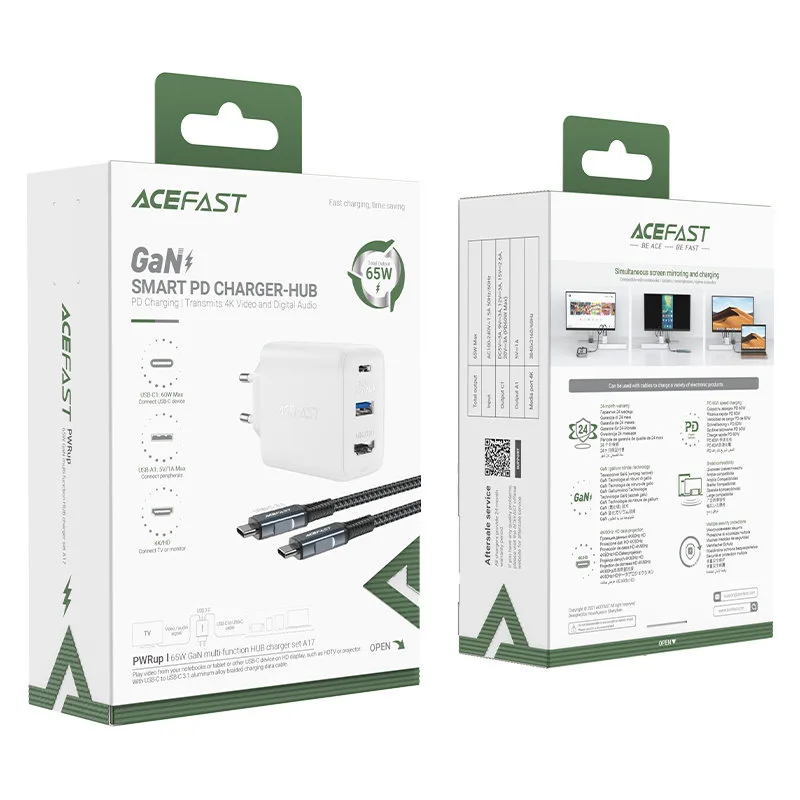2-u-1 AC punjač s USB-C kabelom + USB-C na HDMI 4K adapter, bijeli 4