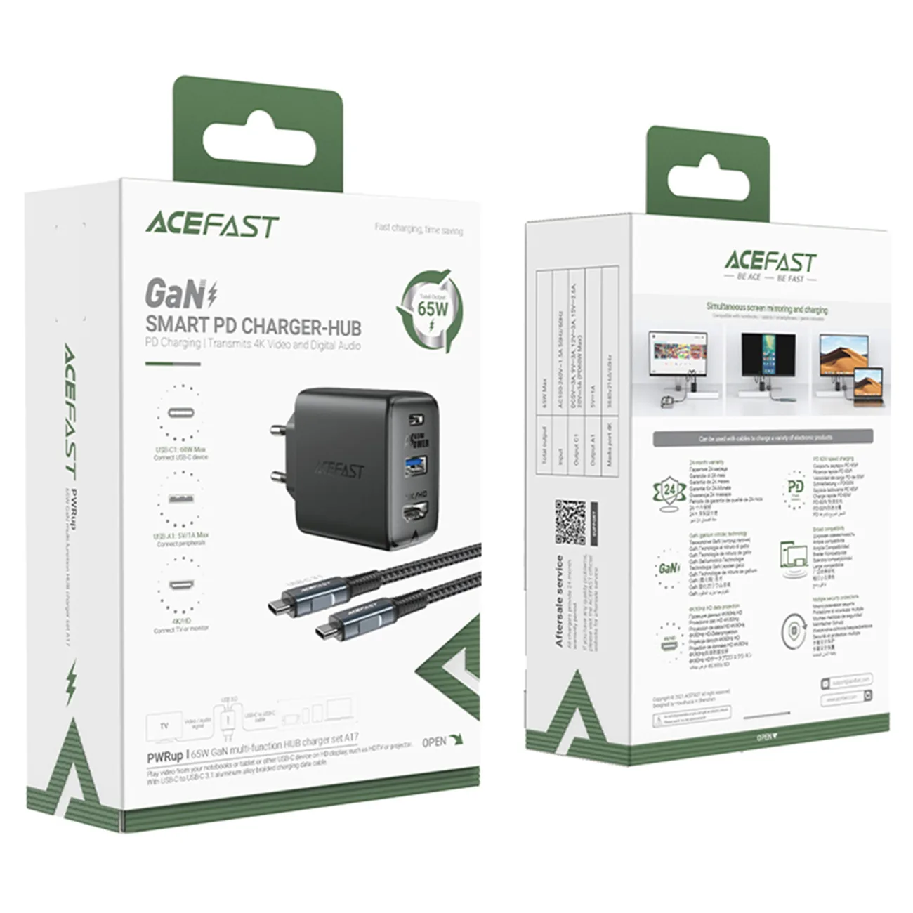2-u-1 AC punjač s USB-C kabelom + USB-C na HDMI 4K adapter, bijeli 9