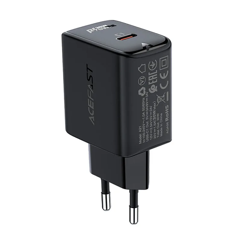 Ładowarka sieciowa GaN USB-C 30W PD QC 3.0 AFC FCP czarny 2