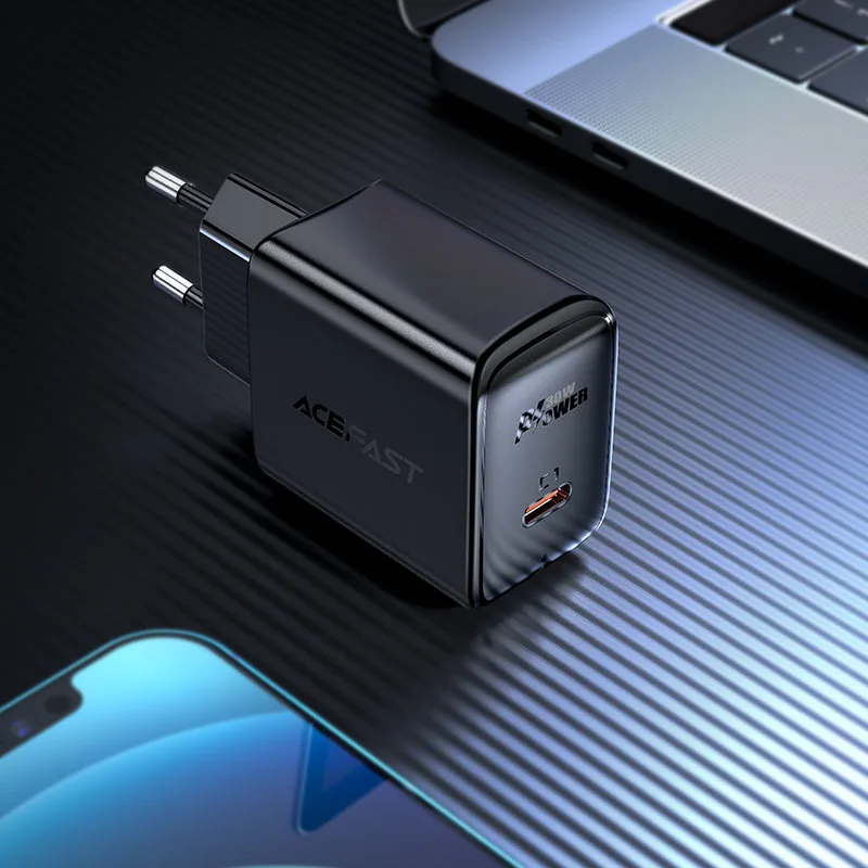 Ładowarka sieciowa GaN USB-C 30W PD QC 3.0 AFC FCP czarny 4