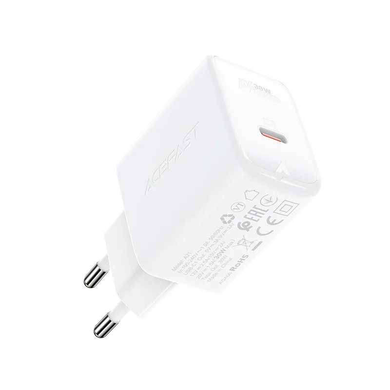 GaN USB-C 30W PD QC 3.0 AFC FCP Wall Charger, White 4