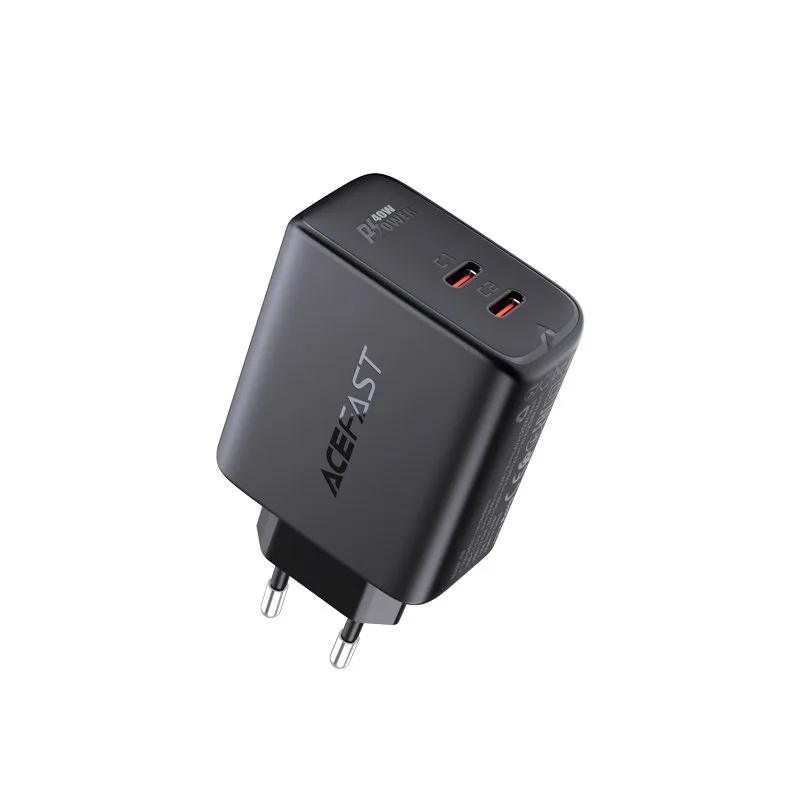 2x USB-C 40 W PPS PD QC 3.0 AFC FCP fali töltő, fekete 3