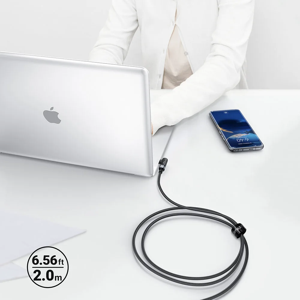 Kabel przewód kątowy w oplocie USB-C 100W 20V 5A 2m czarny 10