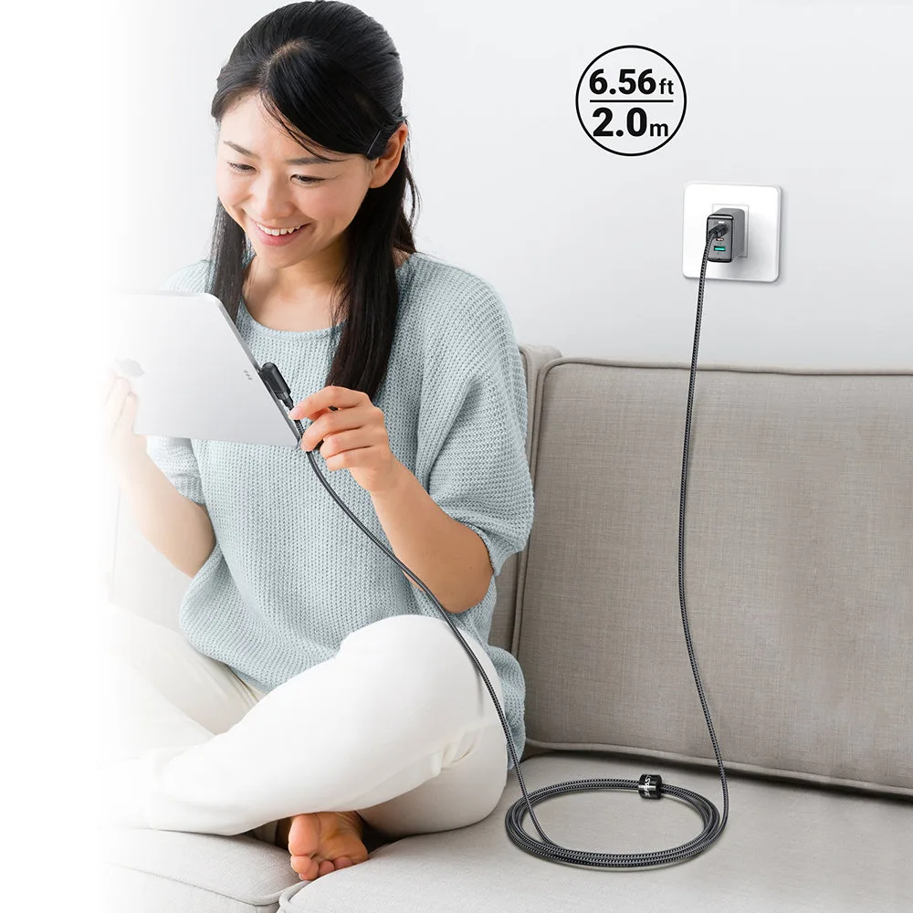 Kabel przewód kątowy w oplocie USB-C 100W 20V 5A 2m czarny 11