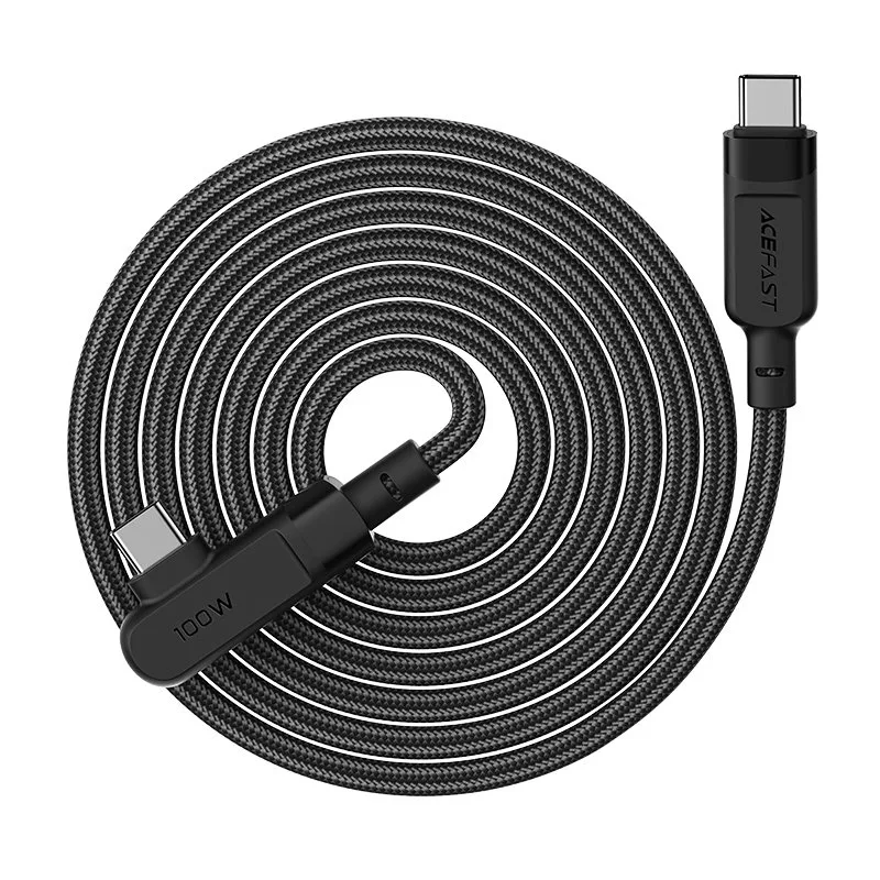 Kabel przewód kątowy w oplocie USB-C 100W 20V 5A 2m czarny 4