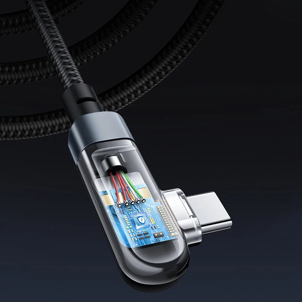 Kabel przewód kątowy w oplocie USB-C 100W 20V 5A 2m czarny 8
