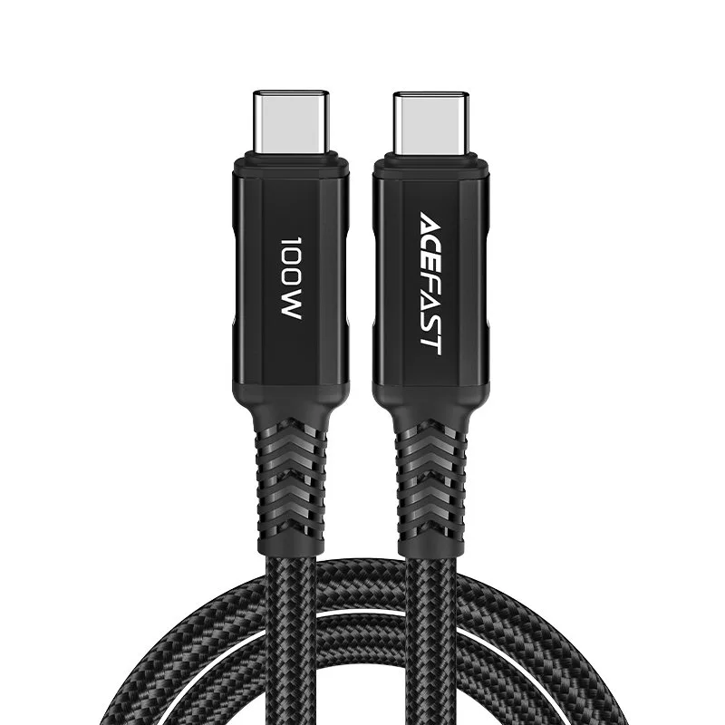 Fonott USB-C kábel, 100 W, 20 V, 5 A, 2 m, fekete