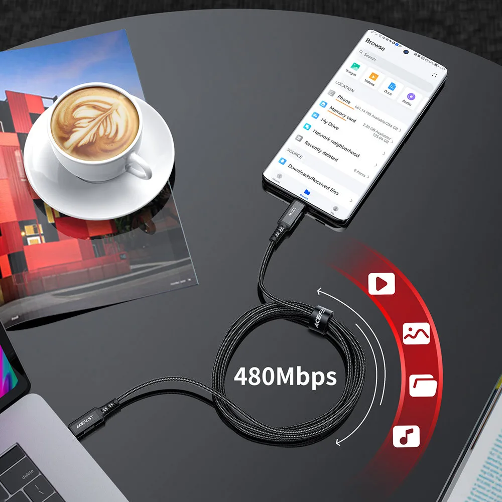 Pleteni USB-C kabel, 100W, 20V, 5A, 2m, crni 8