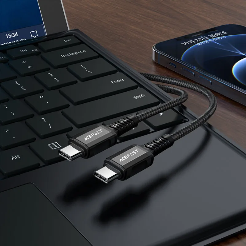 Kabel przewód w oplocie USB-C 60W 20V 3A 1.2m czarny 6