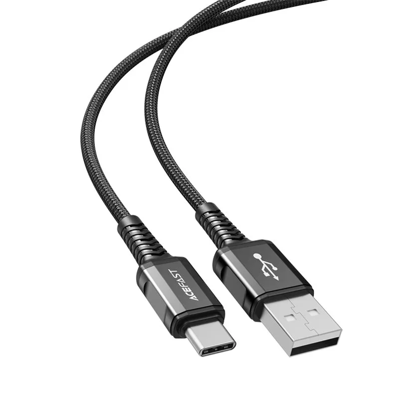 Kabel przewód w oplocie USB - USB-C 3A 1.2m czarny 2