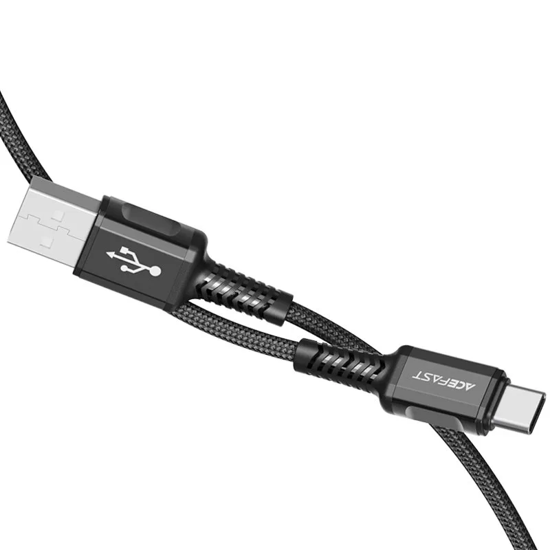 Kabel przewód w oplocie USB - USB-C 3A 1.2m czarny 3