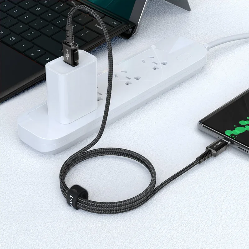 Kabel przewód w oplocie USB - USB-C 3A 1.2m czarny 4