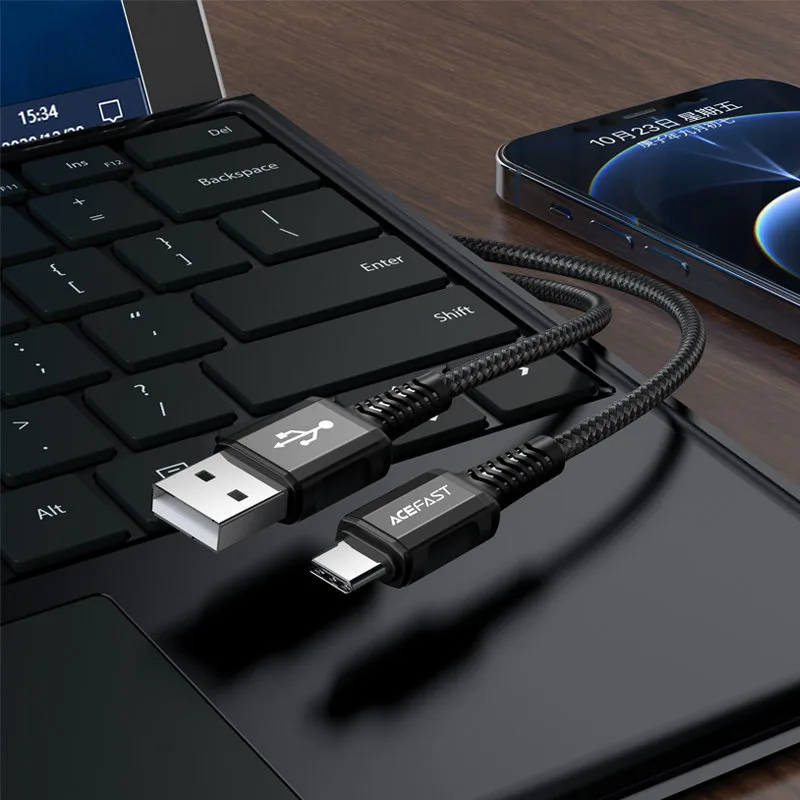 Kabel przewód w oplocie USB - USB-C 3A 1.2m czarny 6