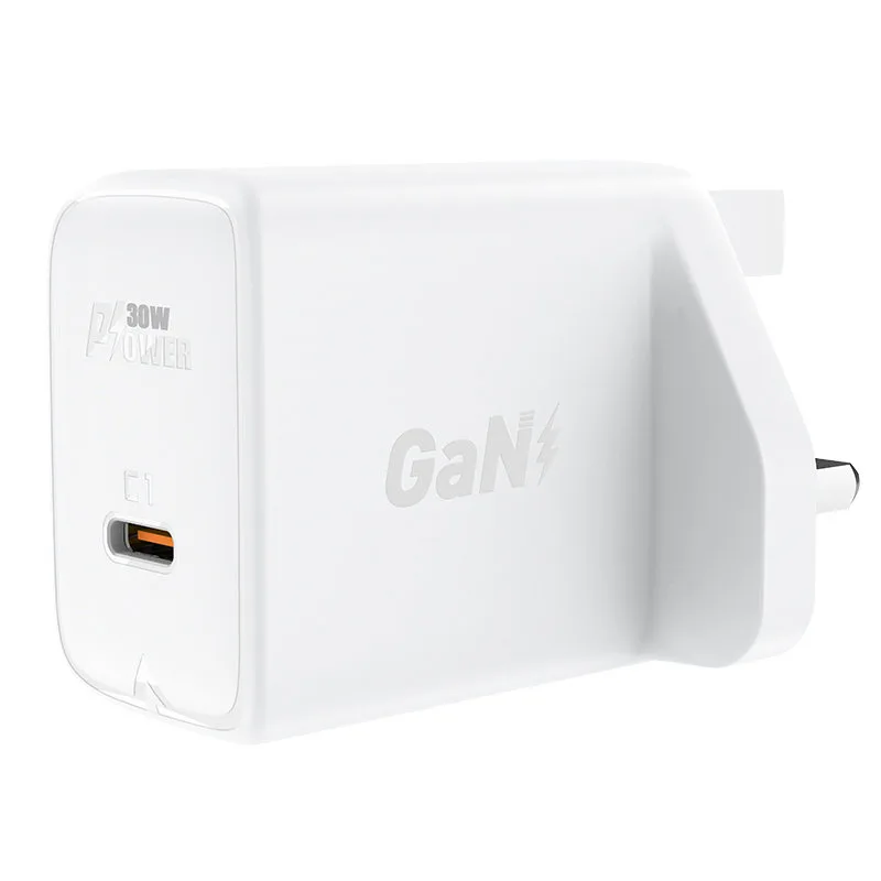 GaN USB-C 30 W Q3 3.0 AFC FCP brit csatlakozós fali töltő, fehér 2