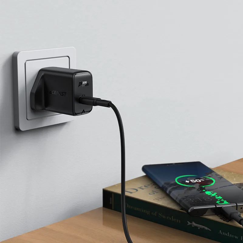 GaN USB-C 30 W Q3 3.0 AFC FCP brit csatlakozós fali töltő, fehér 6