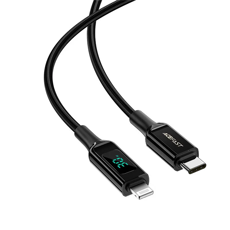 Fonott kábel LED-jelzővel iPhone-hoz MFI USB-C – Lightning 1,2 m 30 W 3 A fekete 2