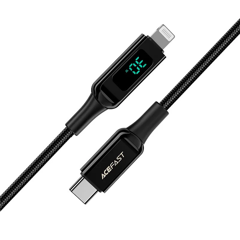 Fonott kábel LED-jelzővel iPhone-hoz MFI USB-C – Lightning 1,2 m 30 W 3 A fekete 3