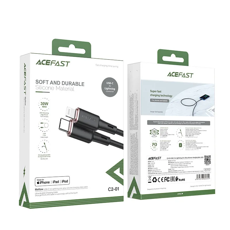 Cablu USB-C la Lightning certificat MFI pentru iPhone, 30 W, 3 A, 1,2 m, negru 5