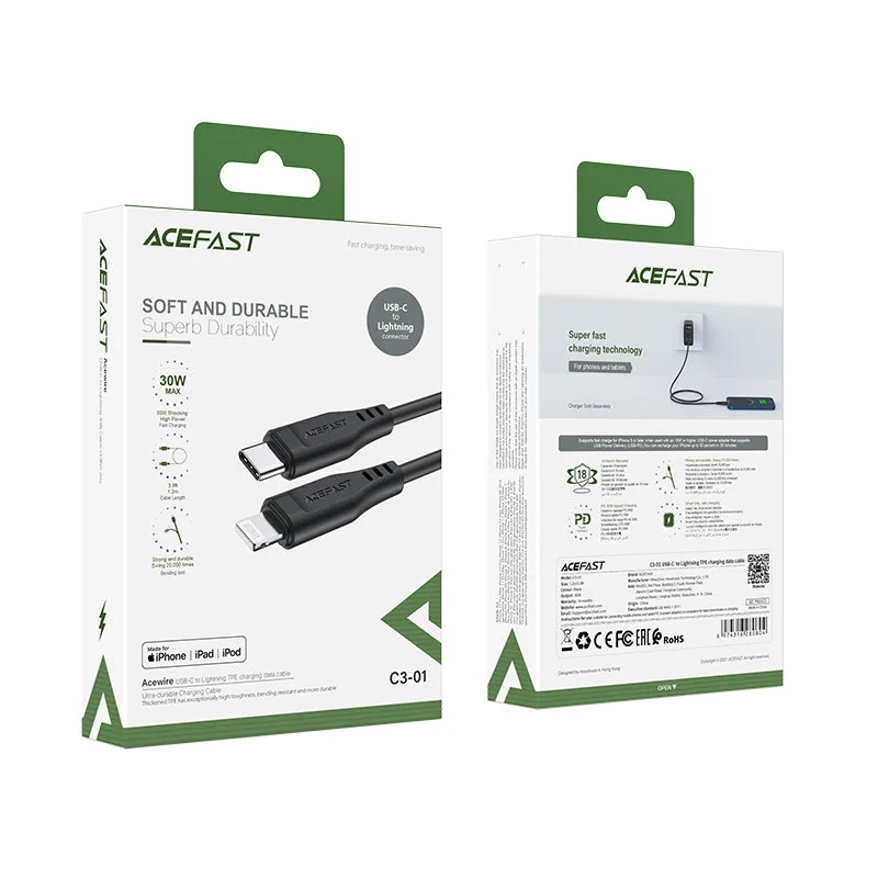 MFI-certified USB-C to Lightning cable for iPhone, 30W, 3A, 1.2m, black 5