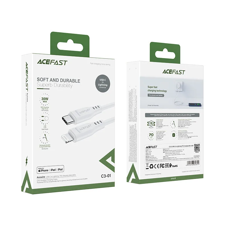 MFI-certified USB-C to Lightning cable for iPhone, 30W, 3A, 1.2m, white 5