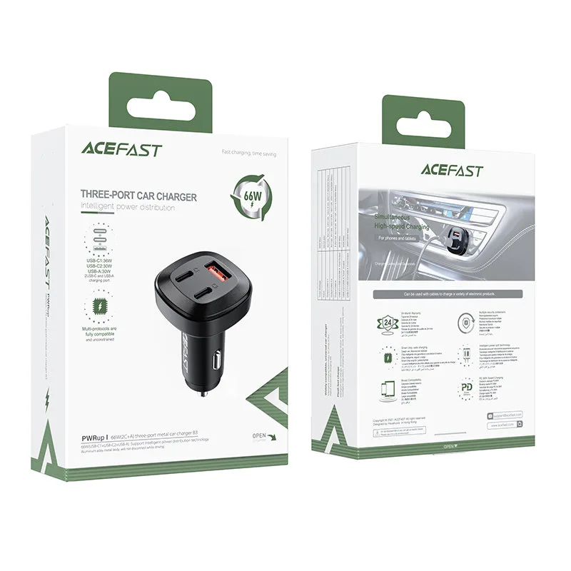 66W automobilski punjač 2x USB-C USB Power Delivery QC 4.0 crni 5