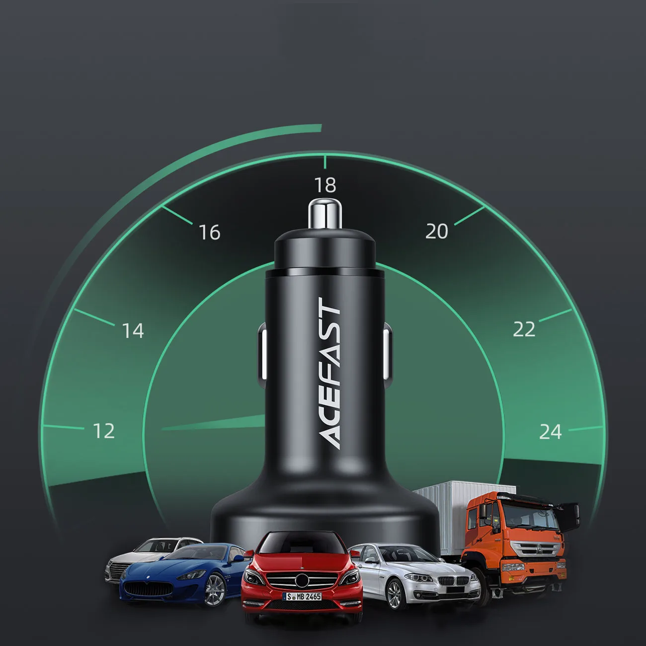 66W automobilski punjač 2x USB-C USB Power Delivery QC 4.0 crni 8