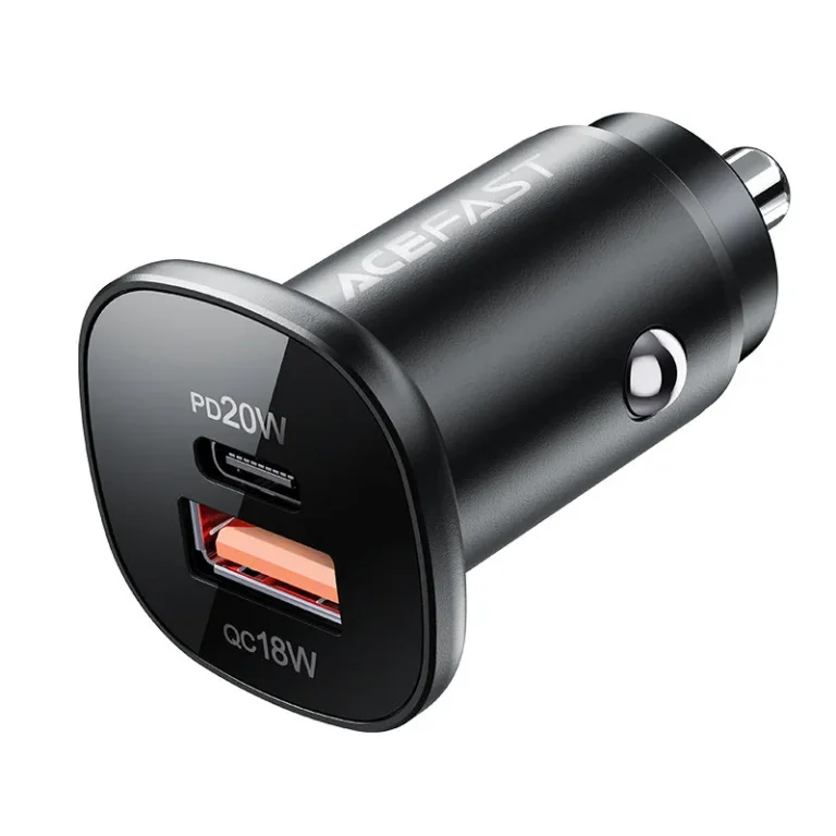 38 W-os USB-C USB Power Delivery QC 3.0 autós töltő, fekete