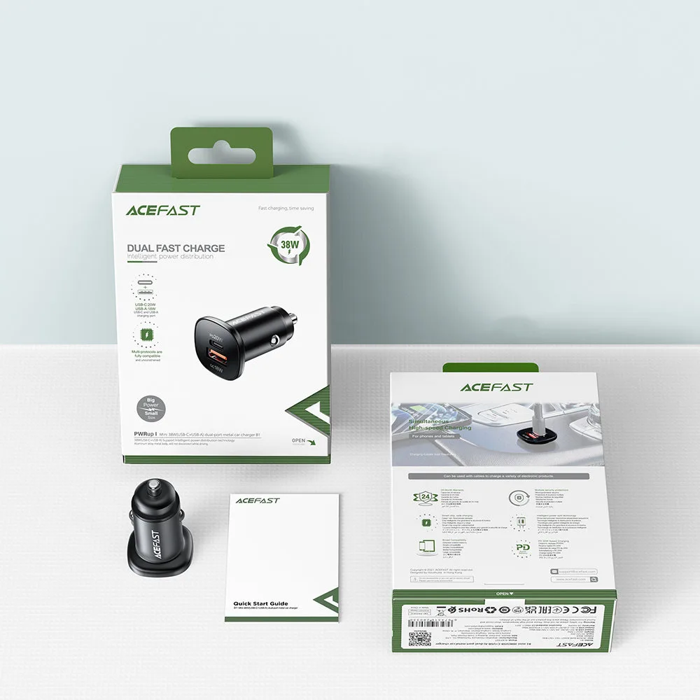 38W USB-C USB Power Delivery QC 3.0 punjač za automobil, crni 10