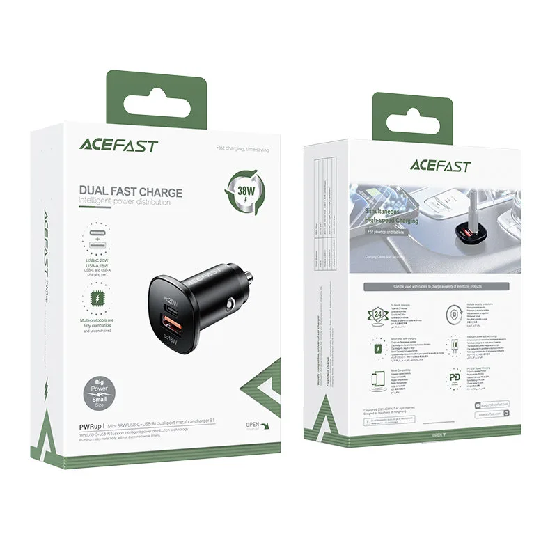 38W USB-C USB Power Delivery QC 3.0 punjač za automobil, crni 5