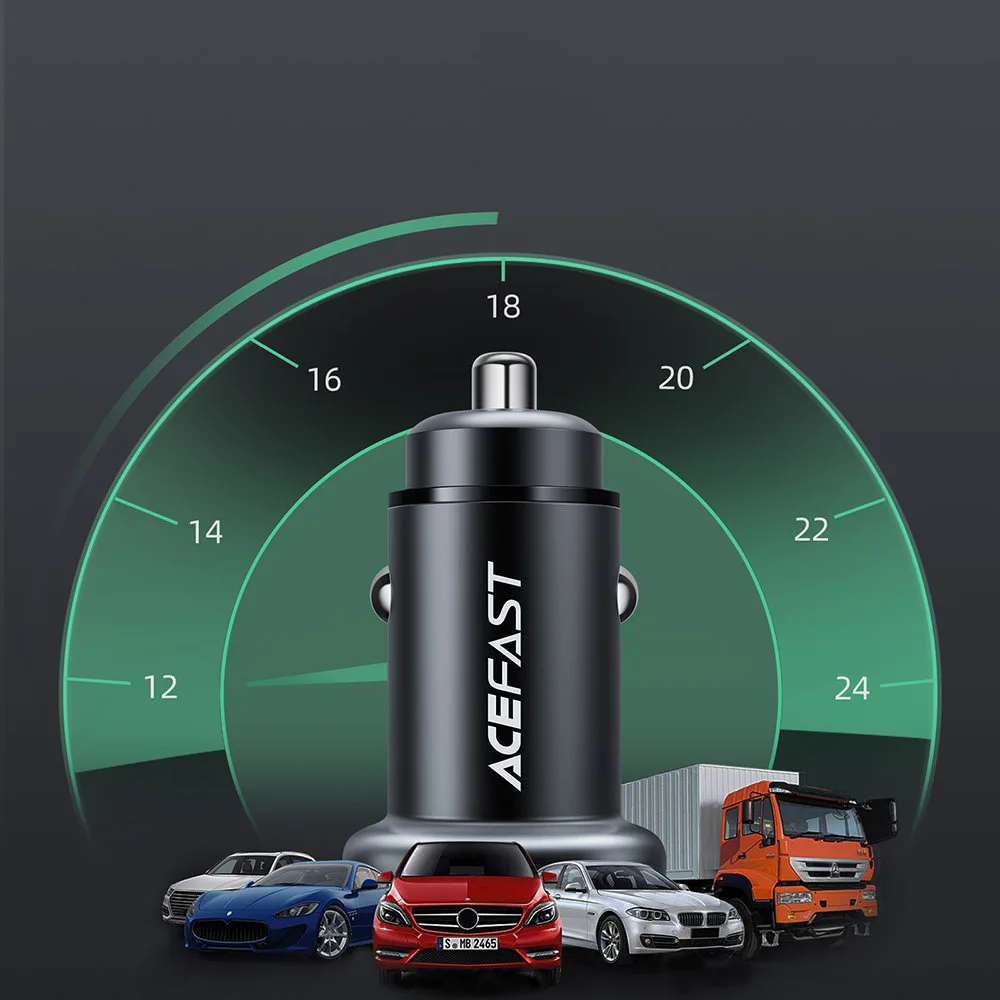 38W USB-C USB Power Delivery QC 3.0 punjač za automobil, crni 7
