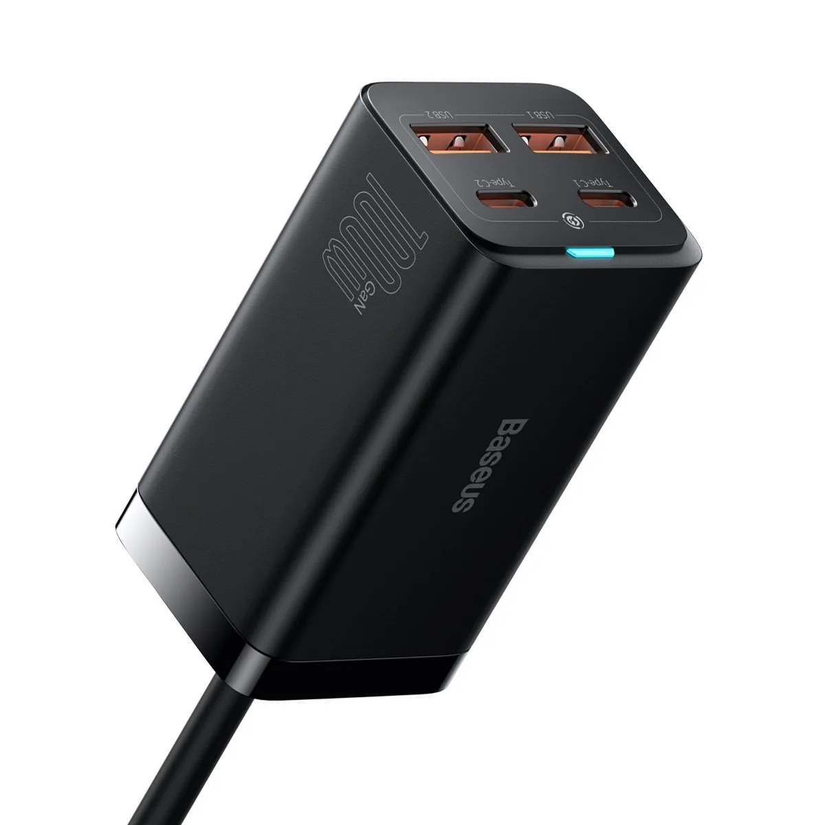 GaN gyors univerzális fali töltő 2x USB-C 2x USB 100 W QC 4.0+ AFC fekete
